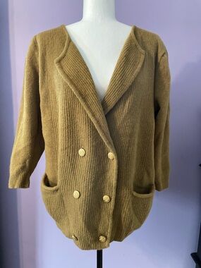 Lambswool Angora blend Women's Double-Breasted Knit Sweater Cardigan - Camel